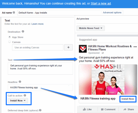 creating a facebook ad for your app